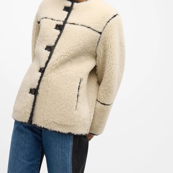 Veronica Beard Coat Cream Shearling Leather Reversible  Sz S NWT $2498 SOLDOUT! - Picture 2 of 9